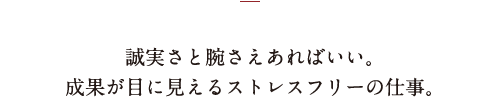 誠実さと腕さえあればいい。成果が目に見えるストレスフリーの仕事。